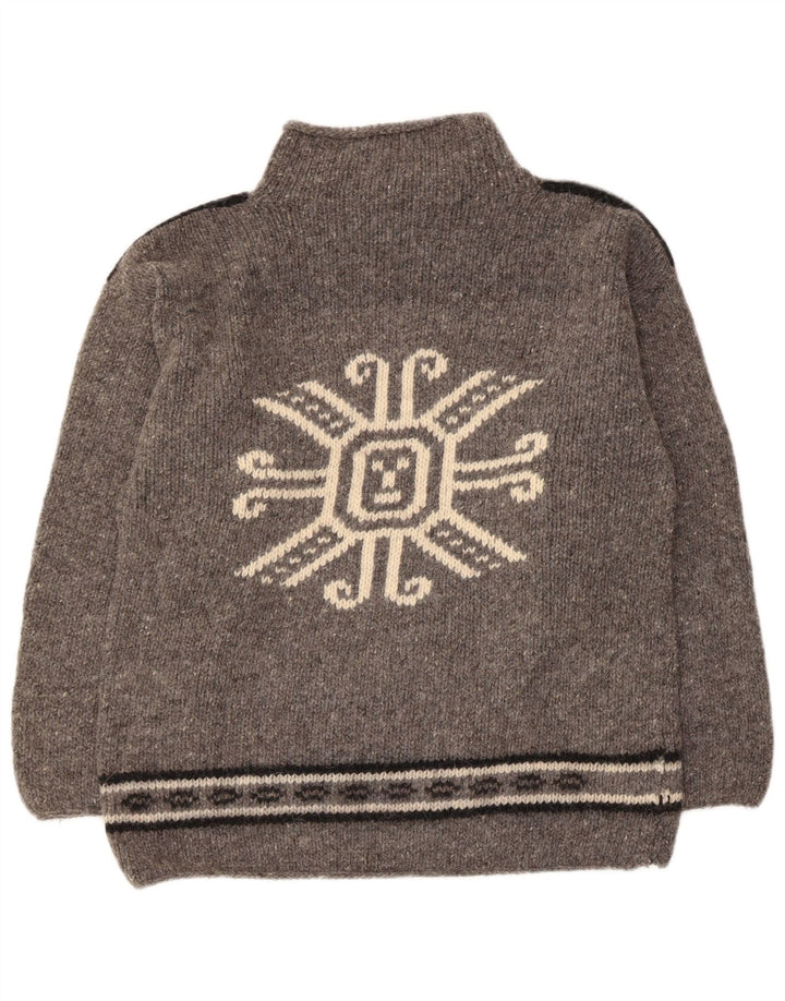 Винтажный женский джемпер с высоким воротником и рисунком, Великобритания, 12, средний серый в крапинку