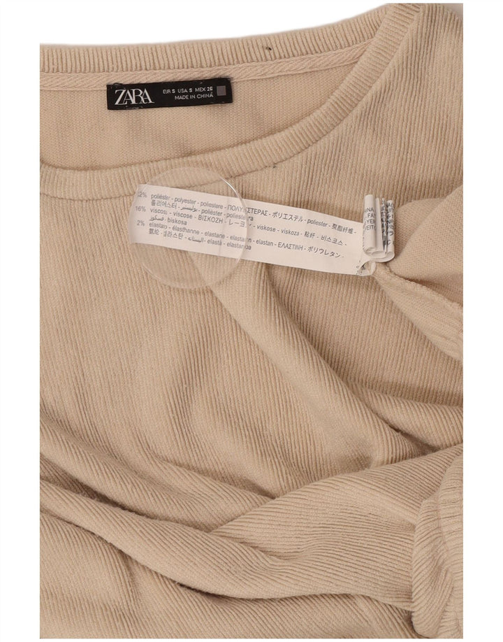 Женская блузка оверсайз с длинными рукавами Zara UK 10, маленький бежевый полиэстер