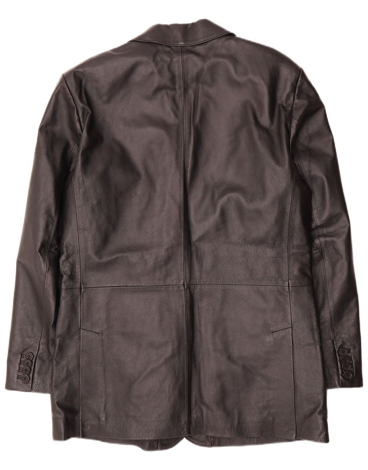 ВИНТАЖНЫЙ Мужской кожаный пиджак на 2 пуговицах UK 40, большой черный