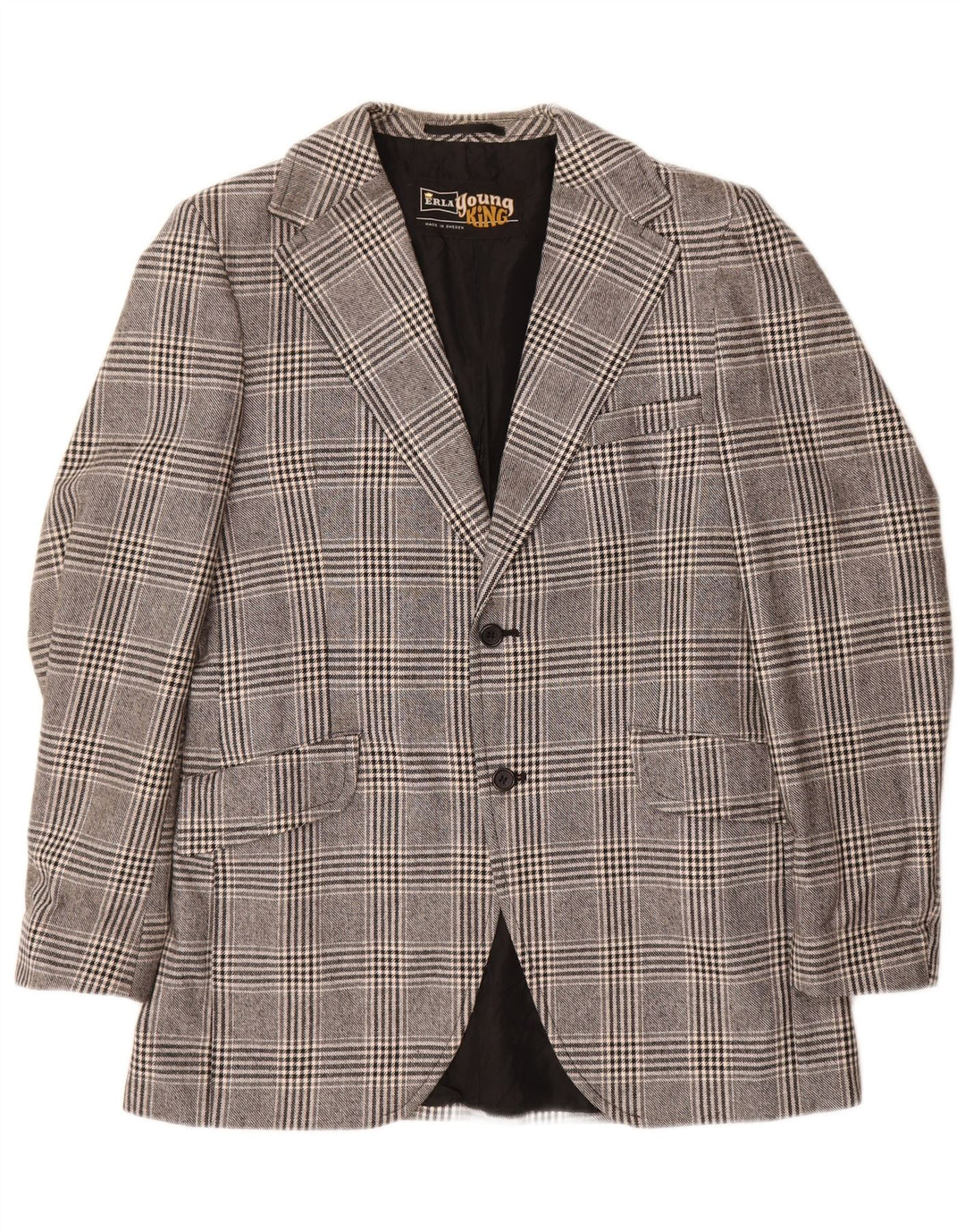 Винтажный мужской пиджак на 2 пуговицах, Великобритания 38, средний серый полиэстер в клетку