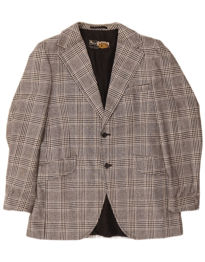 Винтажный мужской пиджак на 2 пуговицах, Великобритания 38, средний серый полиэстер в клетку