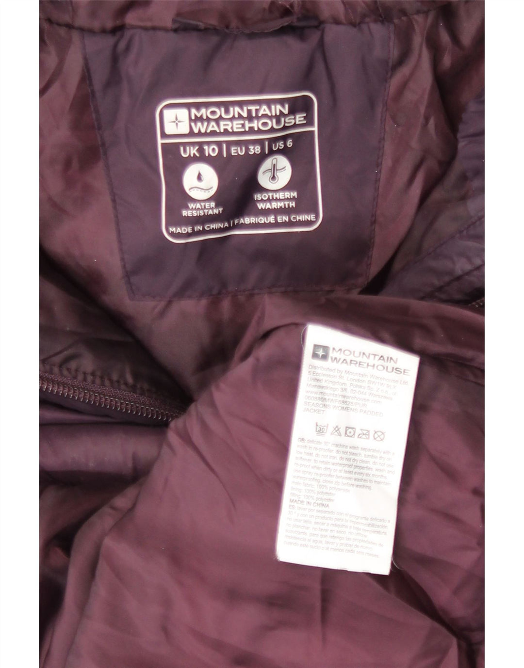 Женская стеганая куртка с капюшоном Mountain Warehouse, Великобритания, 10 маленьких бордовых цветов