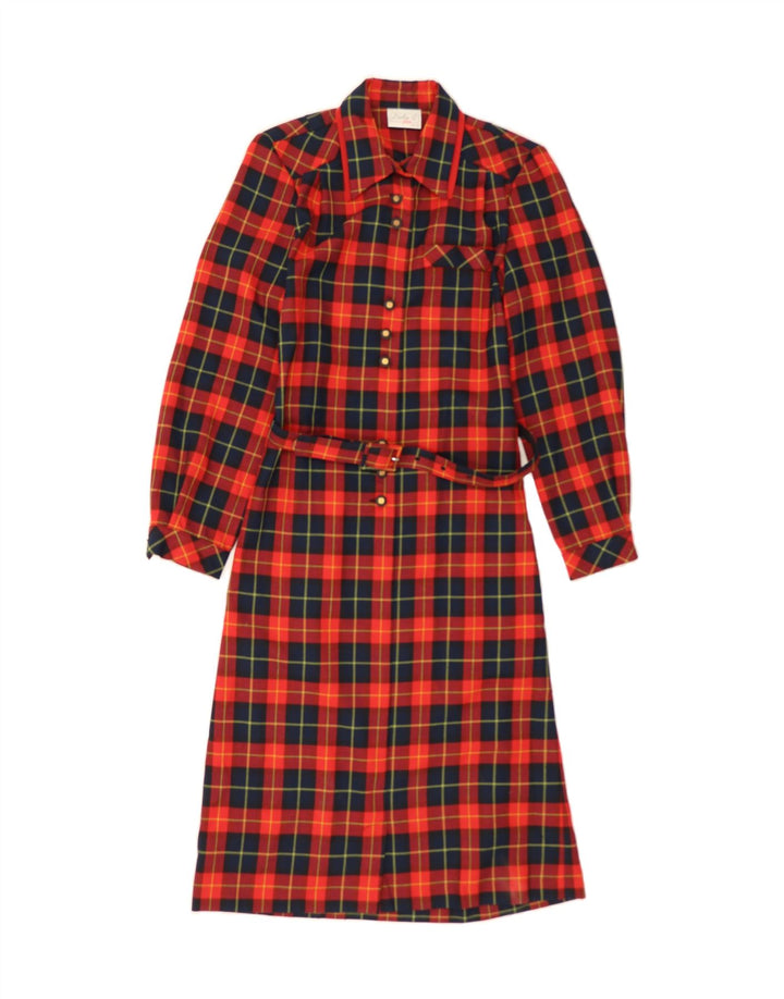 VINTAGE Womens Pullover Shirt Dress UK 10 Small Red Check Polyester Vintage Vintage and Second-Hand Vintage from Messina Hembry 