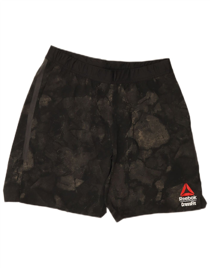 Мужские спортивные шорты Reebok Cross Fit с рисунком, средний черный, полиэстер с геометрическим рисунком