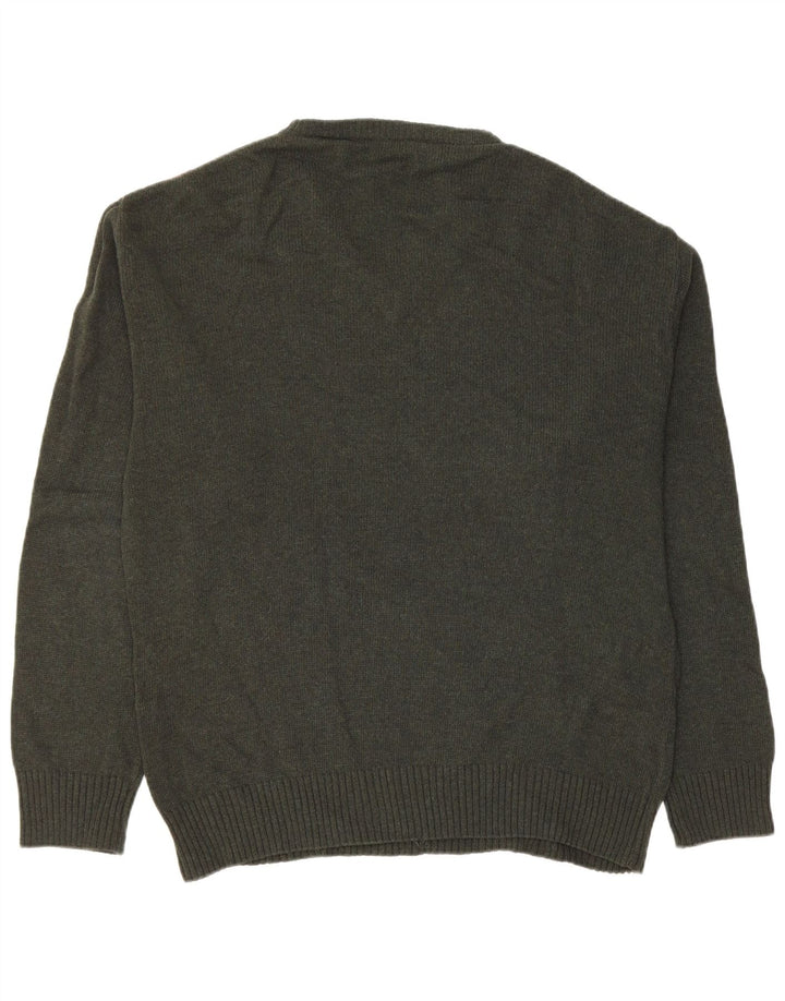 ВИНТАЖНЫЙ мужской джемпер с v-образным вырезом, свитер среднего зеленого цвета с узором аргайл/ромб, новая шерсть