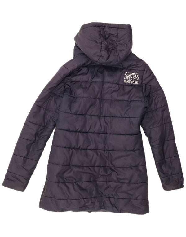 Женское стеганое пальто с капюшоном Superdry с графическим рисунком UK 14, средний темно-синий, зима