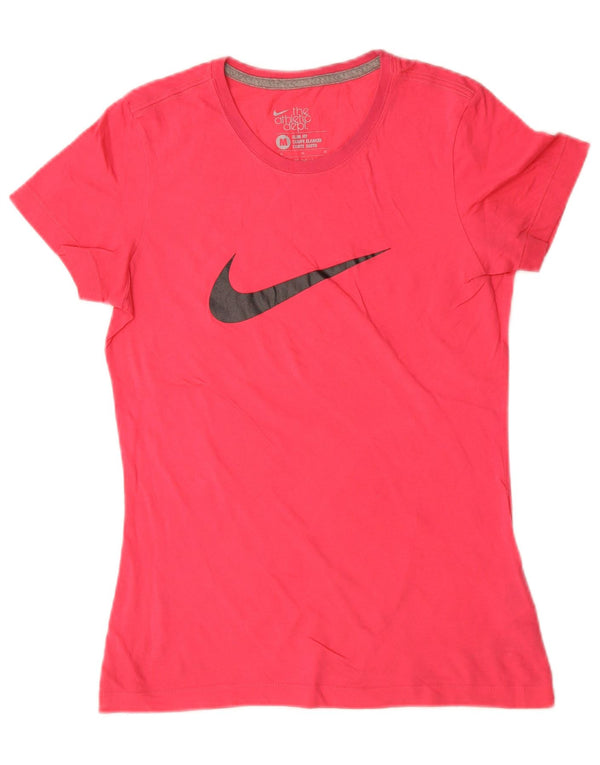 Nike Womens Slim Fit Graphic T-Shirt Top UK 12 Medium Pink Cotton