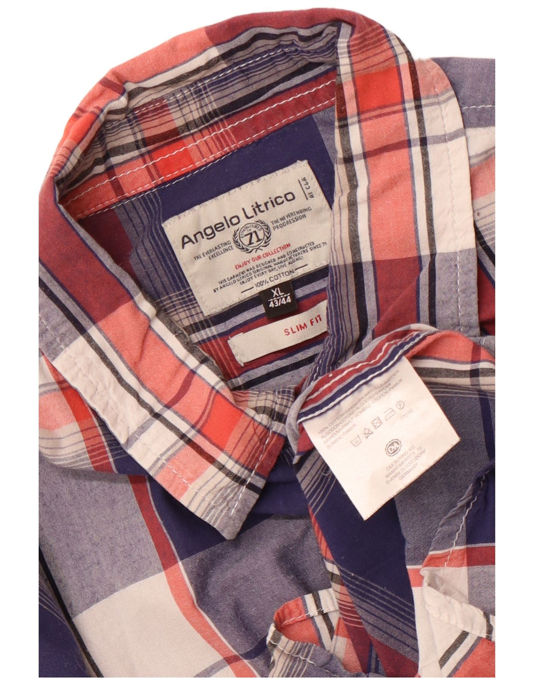 Мужская приталенная рубашка Angelo Litrico с коротким рукавом, размер 43/44 XL, синяя клетка