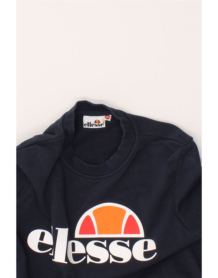 ELLESSE Boys Graphic Sweatshirt Jumper 9-10 Years Navy Blue Cotton Vintage Ellesse and Second-Hand Ellesse from Messina Hembry 