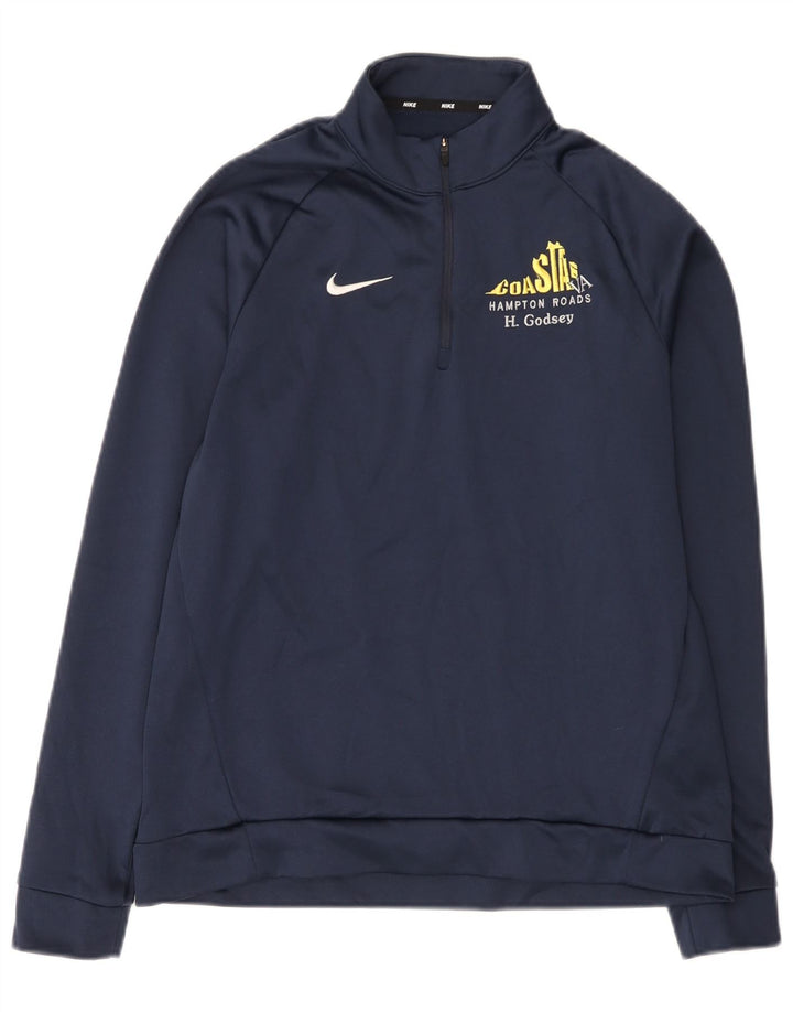 Мужской свитшот с воротником на молнии Nike Dri Fit, маленький темно-синий полиэстер