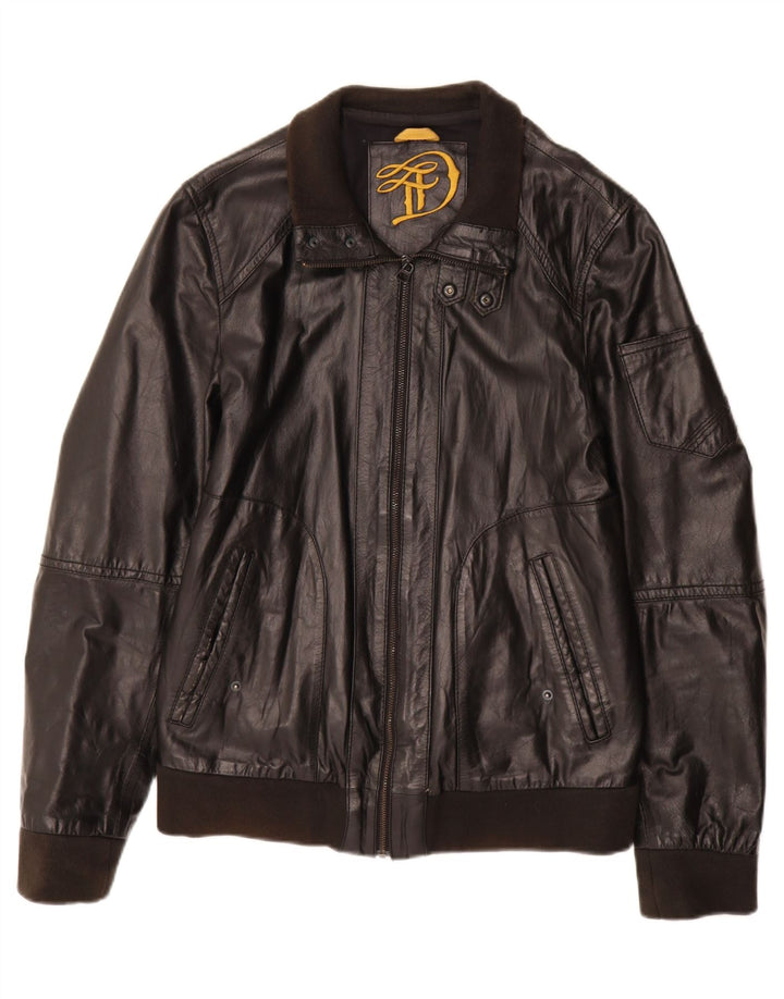 Винтажная мужская кожаная куртка UK 38, средняя черная кожаная куртка