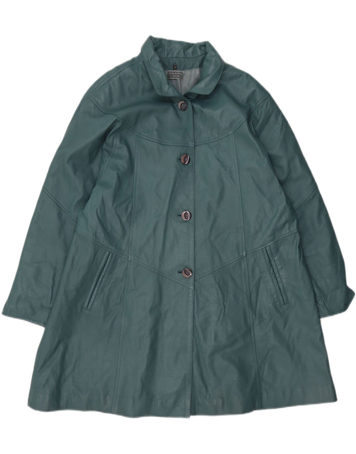 Женское кожаное пальто оверсайз Via Appia UK 14, кожа среднего синего цвета