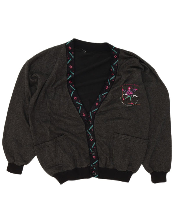 Винтажный мужской свитер-кардиган XL, серый с геометрическим узором