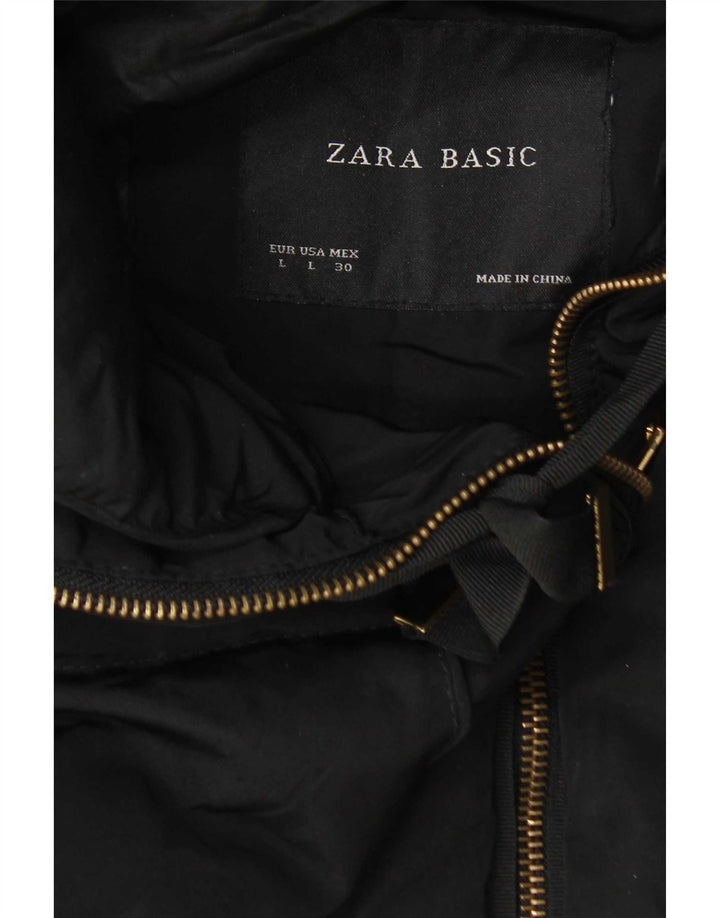 Женское стеганое пальто с капюшоном Zara UK 14, большое черное