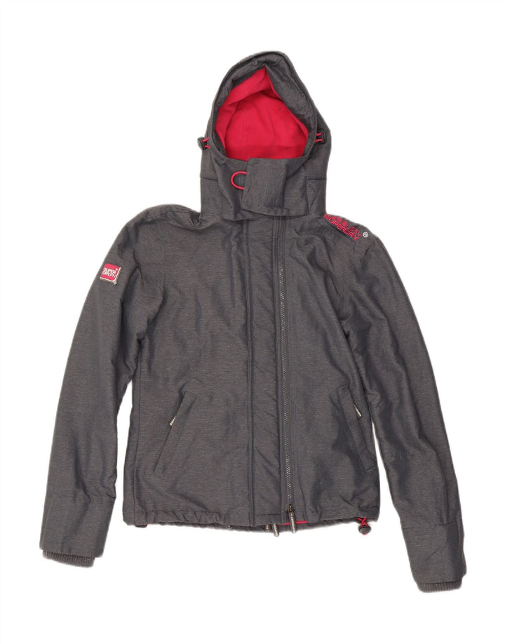 SUPERDRY Womens Windcheater Hooded Windbreaker Jacket UK 10 Small Grey