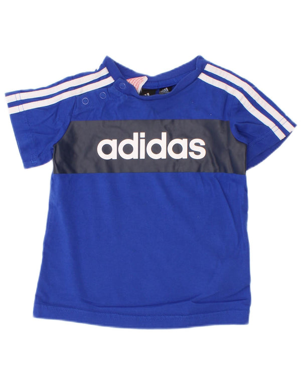 Футболка Adidas с графическим рисунком для мальчиков 9–12 месяцев, синяя, хлопковая с цветными блоками