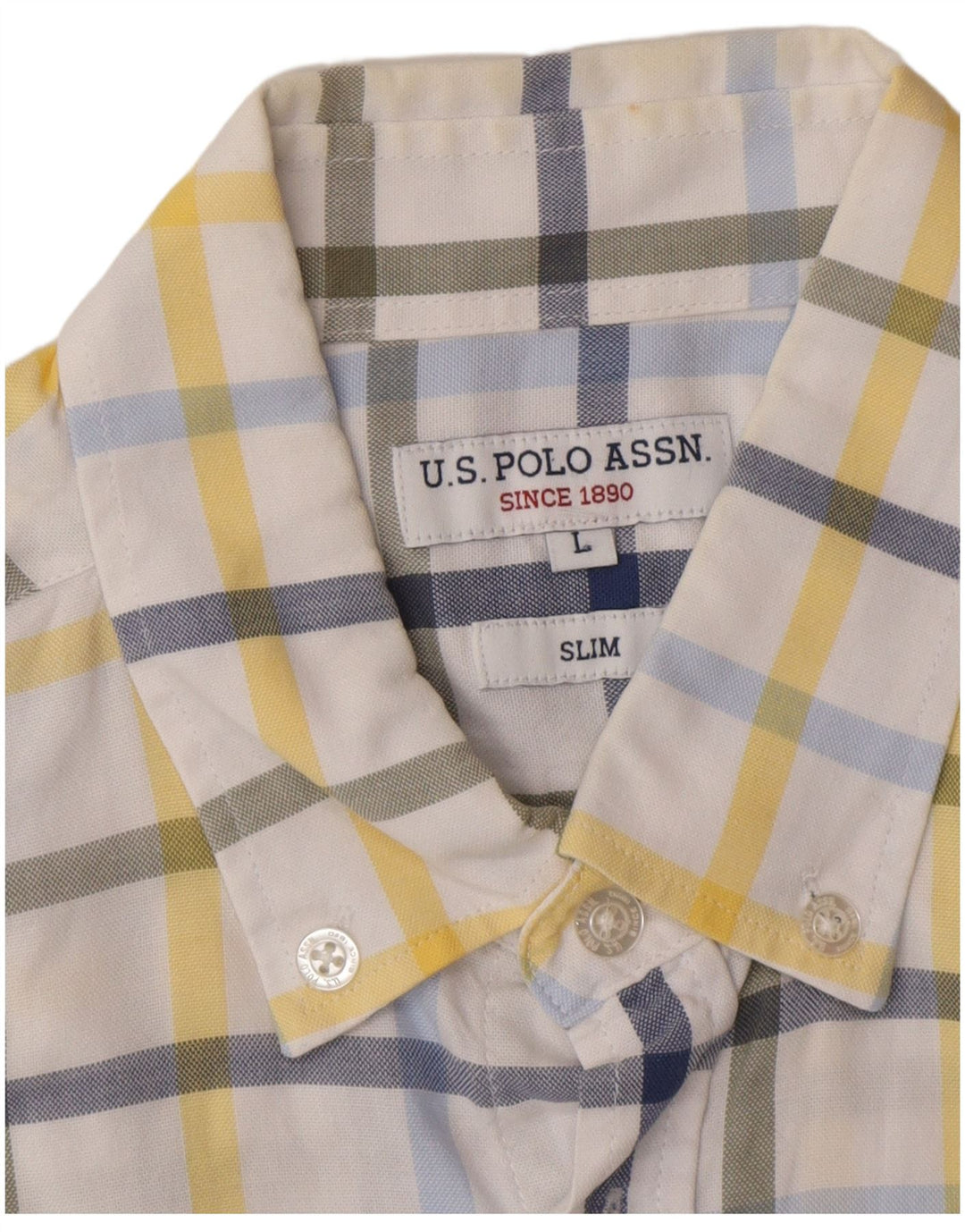 U.S. POLO ASSN. Mens Slim Shirt Large White Check