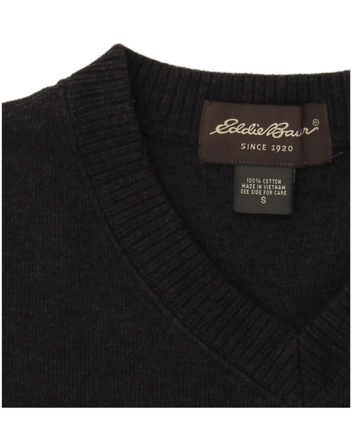 Мужской джемпер с v-образным вырезом Eddie Bauer, маленький темно-синий хлопковый свитер