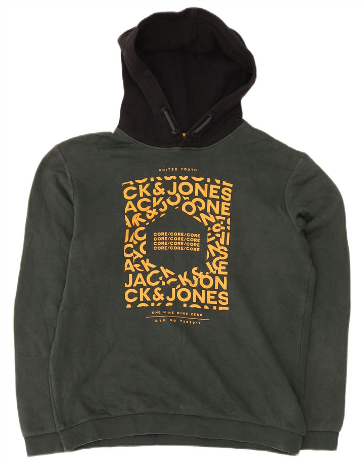 JACK & JONES Джемпер с капюшоном и рисунком для мальчиков 15–16 лет, зеленый с цветными блоками