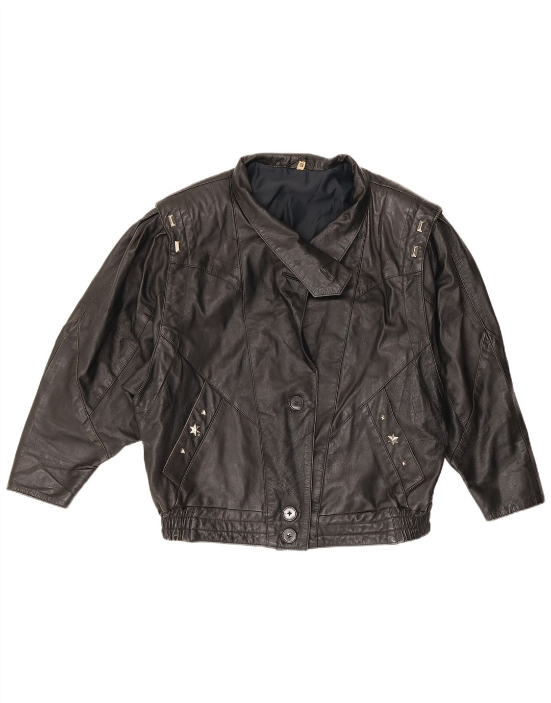 ВИНТАЖНАЯ Женская кожаная куртка EU 38 средний черный