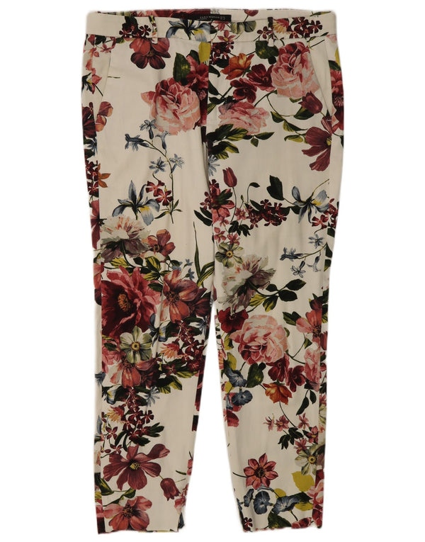 Женские узкие брюки чинос Zara EU 40 Medium W30 L27, белый хлопок с цветочным принтом
