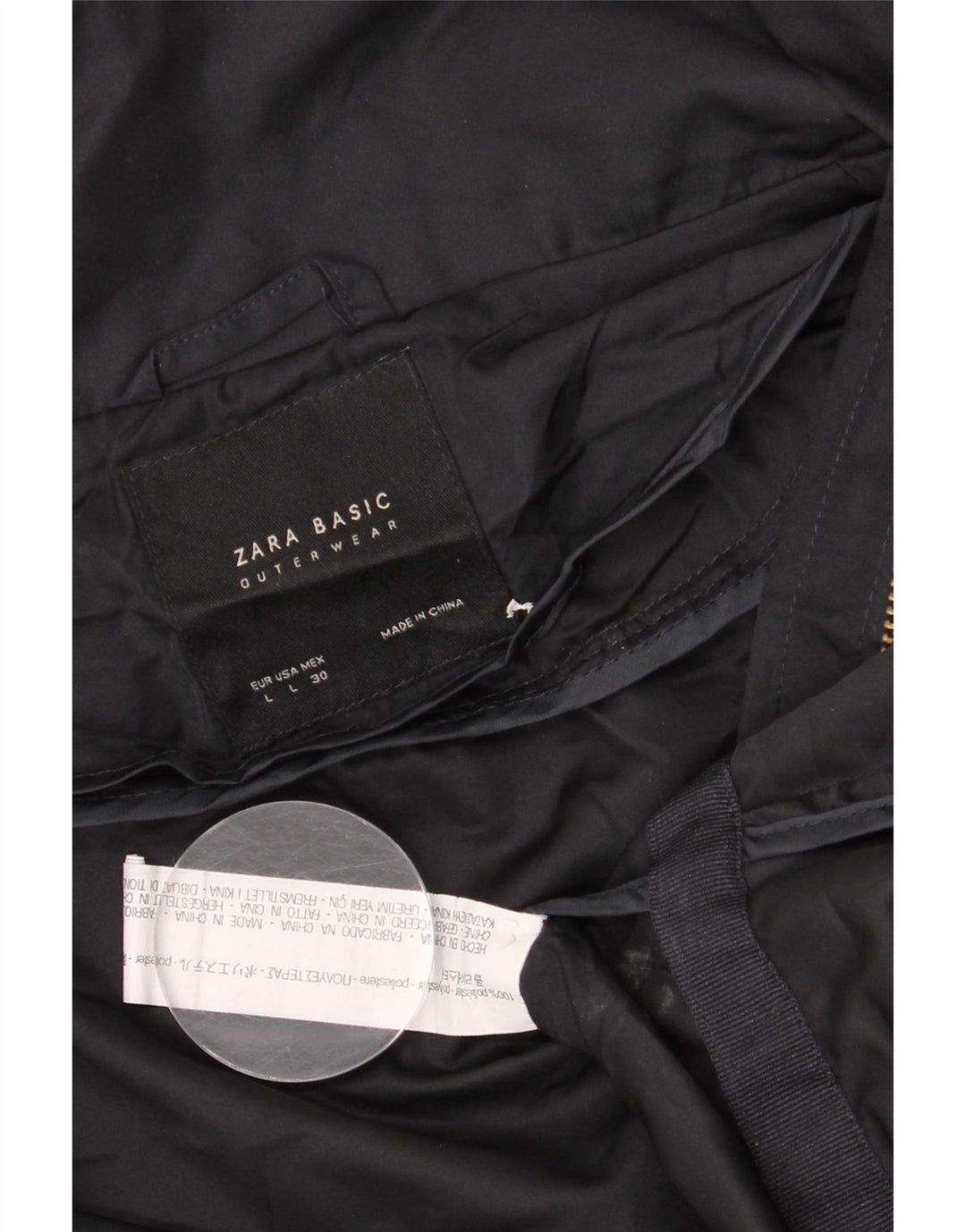 Женская укороченная дождевик с капюшоном Zara UK 16, большой черный полиэстер