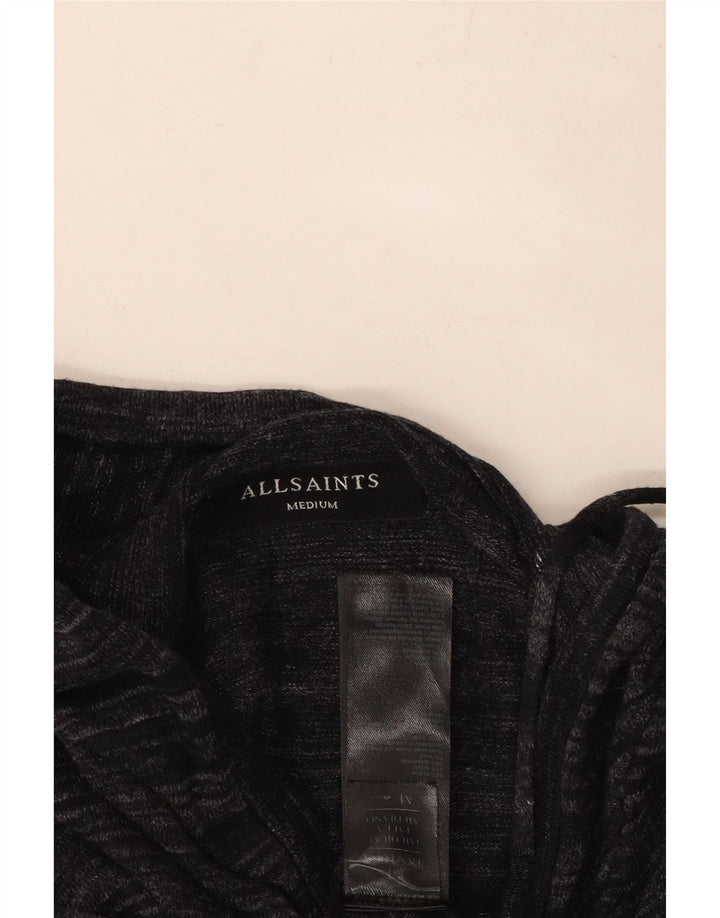 Мужской кардиган All Saints с капюшоном, средний черный хлопковый свитер в тонкую полоску