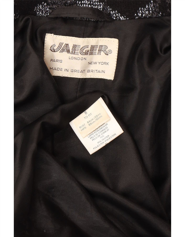 JAEGER Женское открытое пальто большого размера UK 8 маленькое серое из шерсти с цветочным принтом