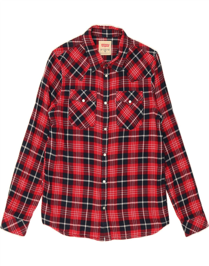 LEVI'S Boys Flannel Shirt 15-16 Years Red Check Cotton Vintage Levi's and Second-Hand Levi's from Messina Hembry 