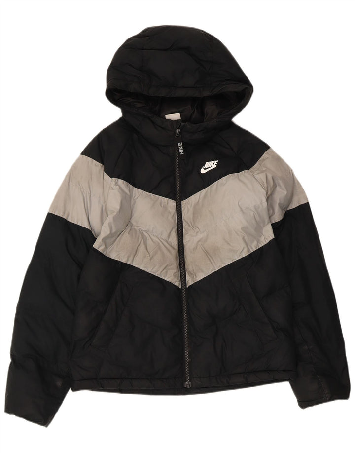 Утепленная куртка с капюшоном Nike для мальчиков 12–13 лет, большая черная цветная блокировка