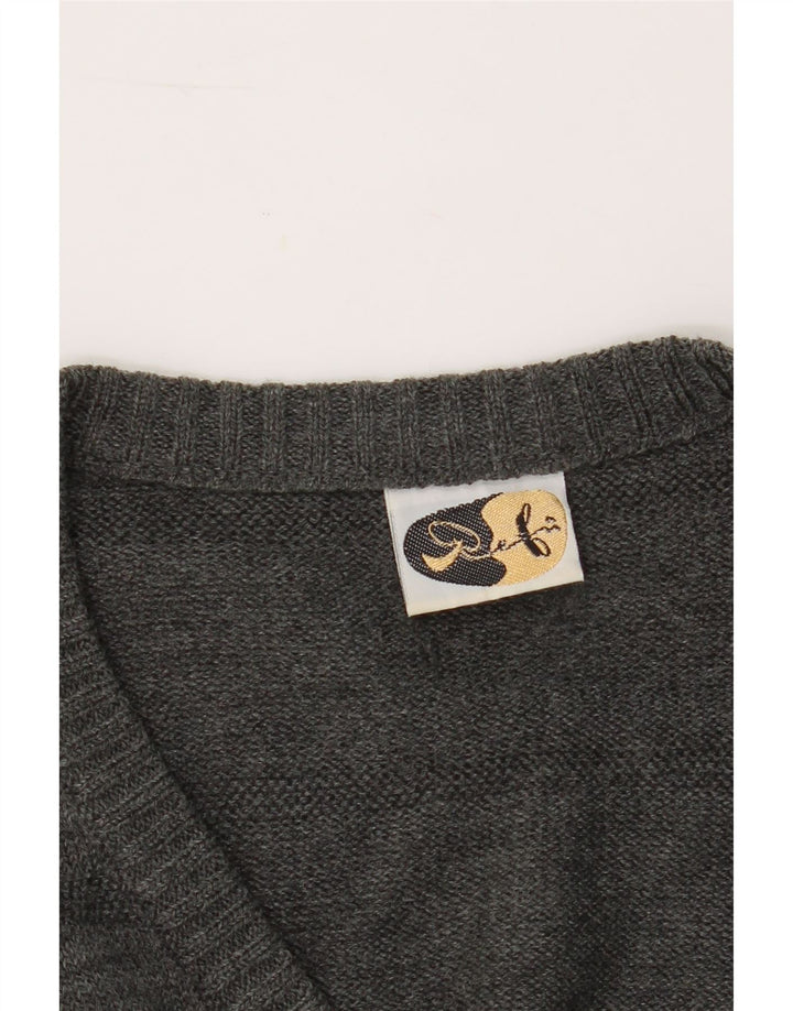 VINTAGE Mens V-Neck Jumper Sweater Large Grey Vintage Vintage and Second-Hand Vintage from Messina Hembry 