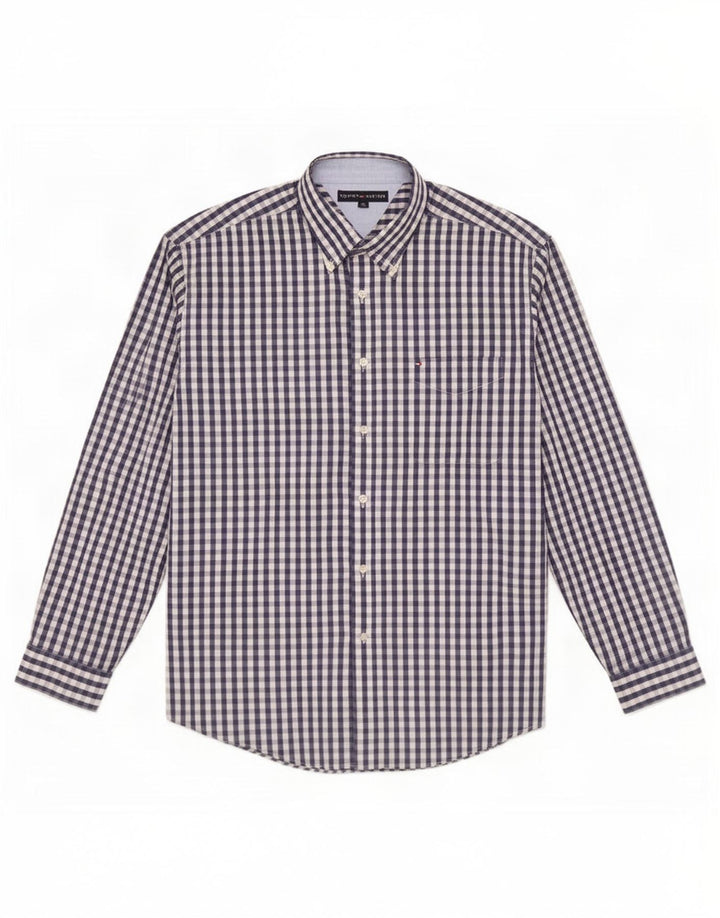 Мужская рубашка Tommy Hilfiger XL, темно-синяя, хлопок в мелкую клетку