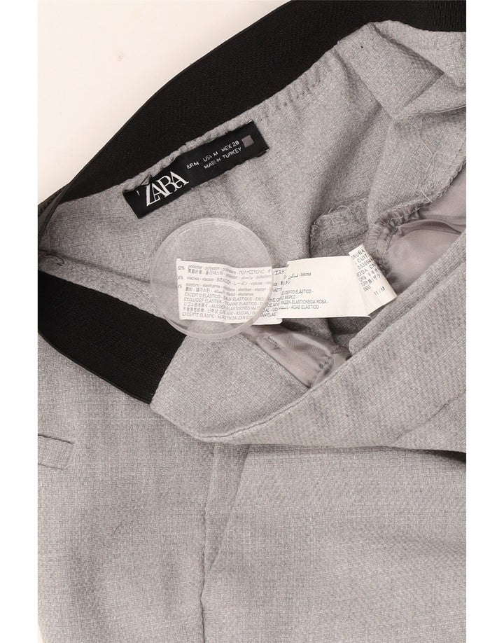 Женские узкие укороченные брюки Zara Medium W28 L25, серые, полиэстер с цветными блоками