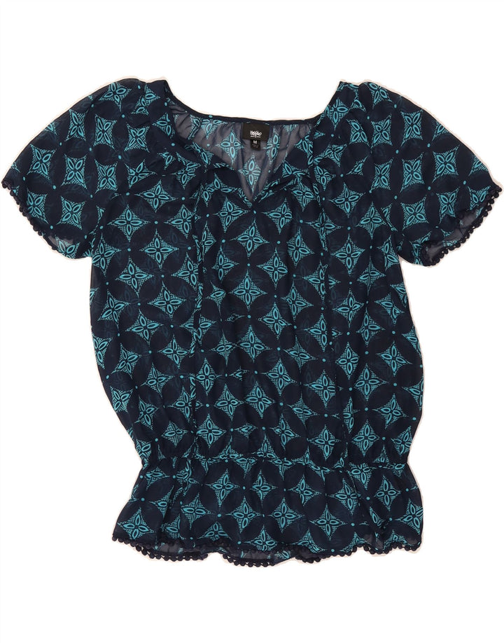 MOSSIMO Womens Blouse Top UK 14 Medium Navy Blue Geometric Polyester Vintage Mossimo and Second-Hand Mossimo from Messina Hembry 