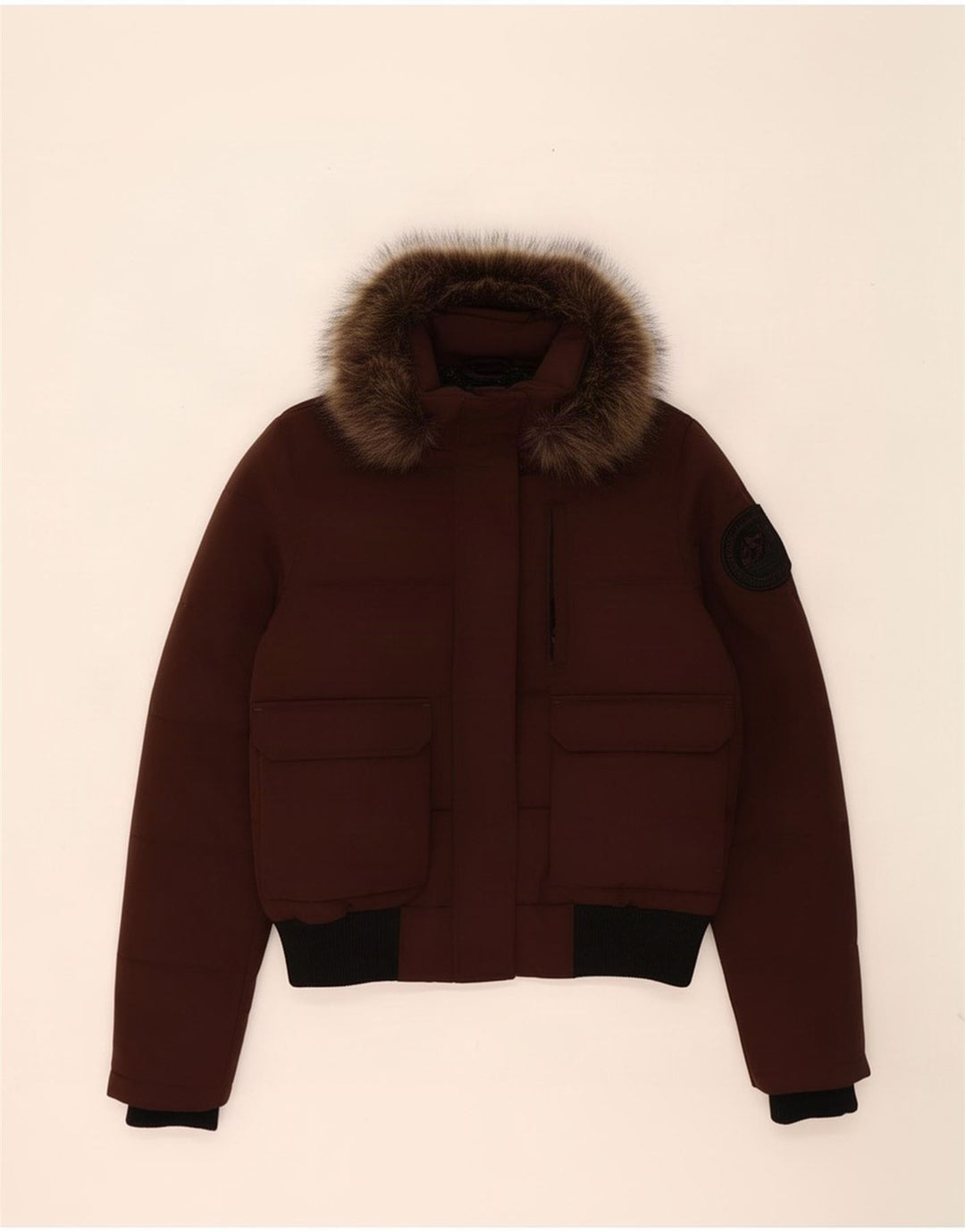 Женская стеганая куртка с капюшоном Superdry UK 12, средний коричневый цветовой блок