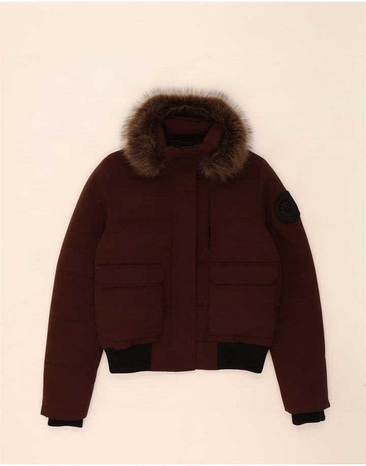 Женская стеганая куртка с капюшоном Superdry UK 12, средний коричневый цветовой блок