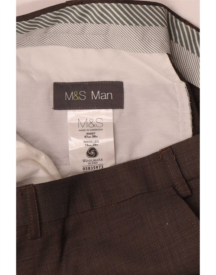 Мужские прямые костюмные брюки Marks & Spencer W38 L29 коричневые шерстяные