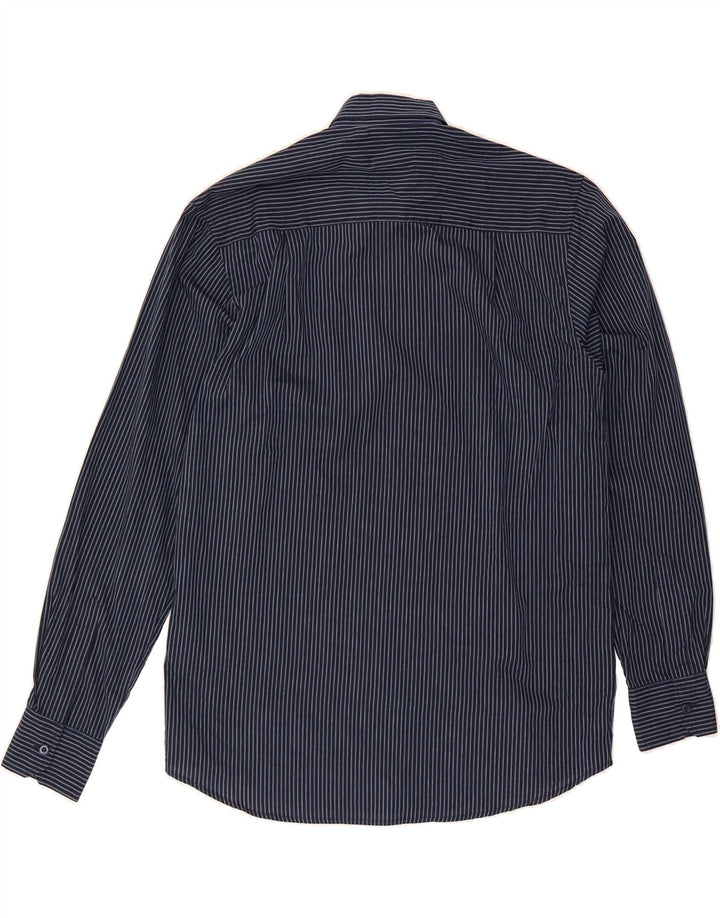 PIERRE CARDIN Mens Regular Fit Shirt Medium Navy Blue Striped Polyester Vintage Pierre Cardin and Second-Hand Pierre Cardin from Messina Hembry 
