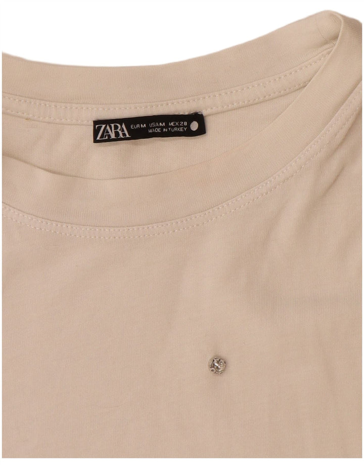 Женская футболка Zara Top UK 14, средний белый хлопок, белый цвет