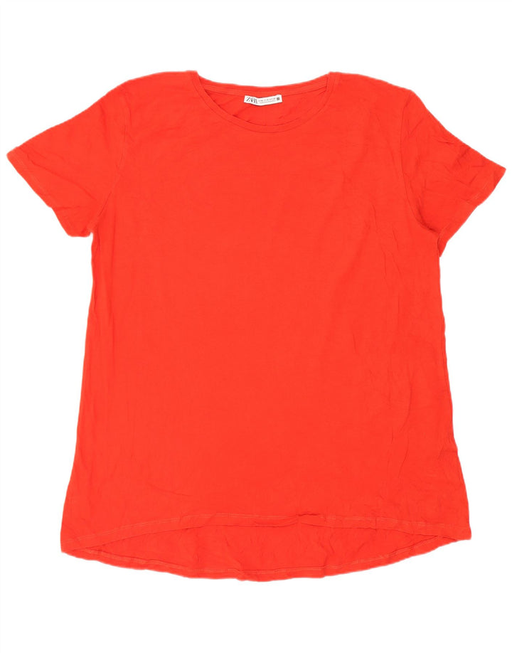 Женская футболка Zara Top UK 14, средний красный хлопок, красный