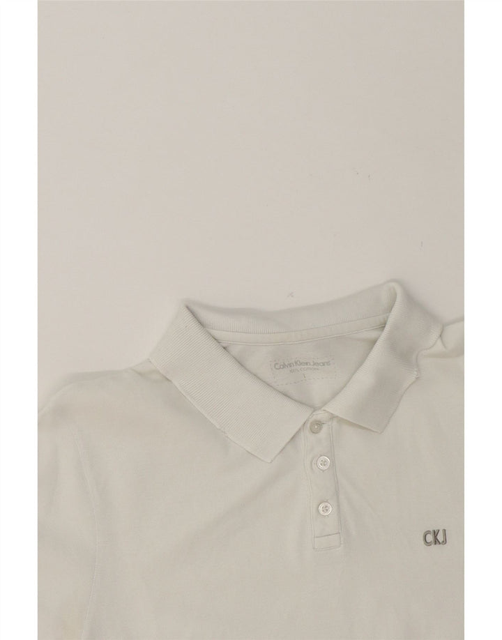 CALVIN KLEIN JEANS Mens Polo Shirt Large White Cotton Vintage Calvin Klein Jeans and Second-Hand Calvin Klein Jeans from Messina Hembry 