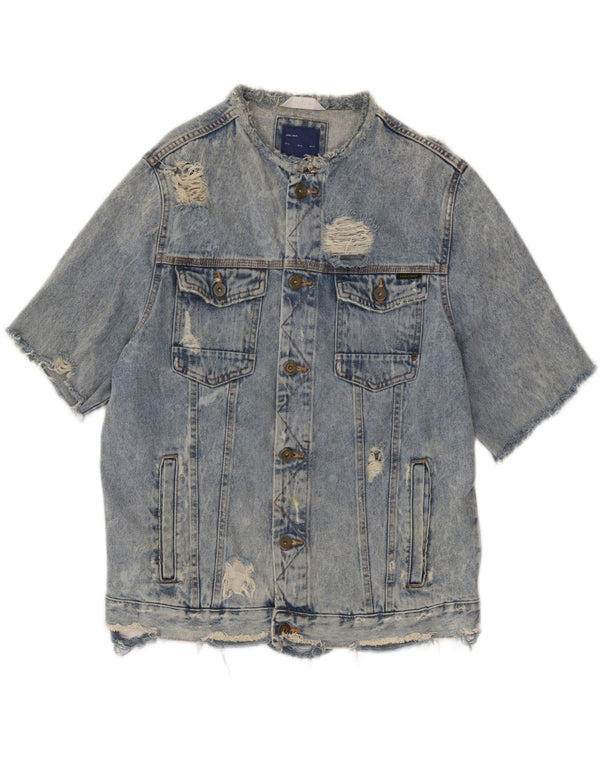 Мужская джинсовая куртка с коротким рукавом Zara UK 42 XL, синяя, хлопок