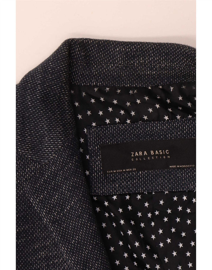 Женский пиджак на 1 пуговице Zara UK 12, средний темно-синий в крапинку
