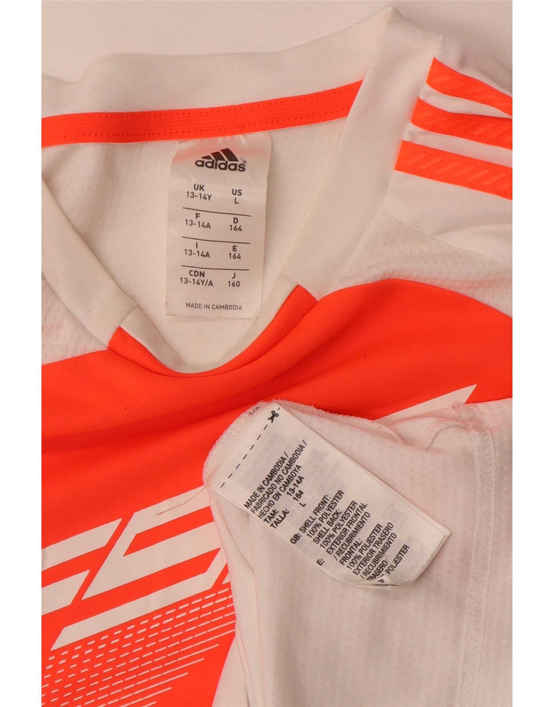 Футболка Adidas с рисунком для мальчиков, топ 13–14 лет, белый полиэстер с цветными блоками
