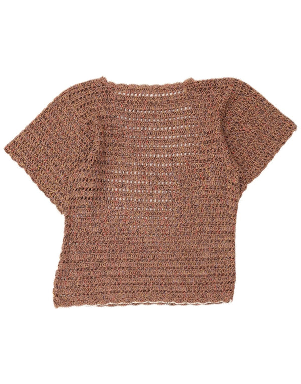 Винтажная женская блузка крючком, топ UK 18 XL, коричневый