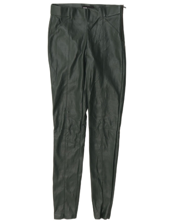 Женские узкие брюки из искусственной кожи Zara XS W24 L28, зеленый полиэстер