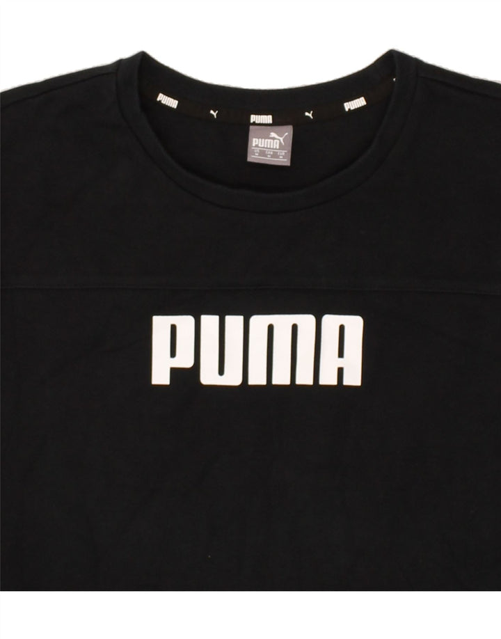 PUMA Womens Crop Graphic Sweatshirt Jumper UK 14 Medium Black | Vintage Puma | Thrift | Second-Hand Puma | Used Clothing | Messina Hembry 