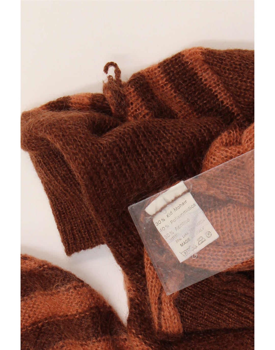 ВИНТАЖНЫЙ женский джемпер с высоким воротником, Великобритания 14, большой коричневый полосатый мохер