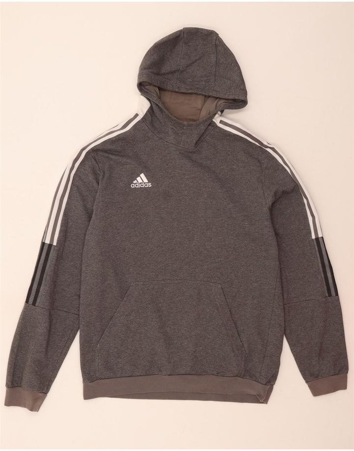 ADIDAS Mens Hoodie Jumper Large Grey Cotton