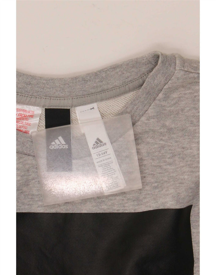 Джемпер с рисунком Adidas для мальчиков 13-14 лет, серый хлопок